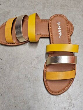 Multi-Strap Flat Sandals In Yellow & Gold Chic & Comfortable Footwear